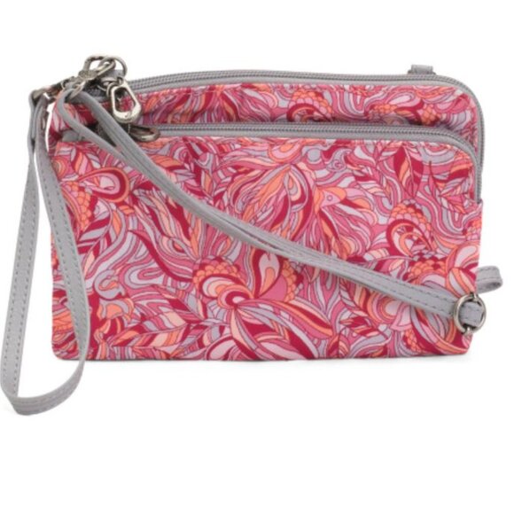 NWT SAKROOTS Nylon Cambria Printed Smartphone Small Crossbody - Picture 1 of 4